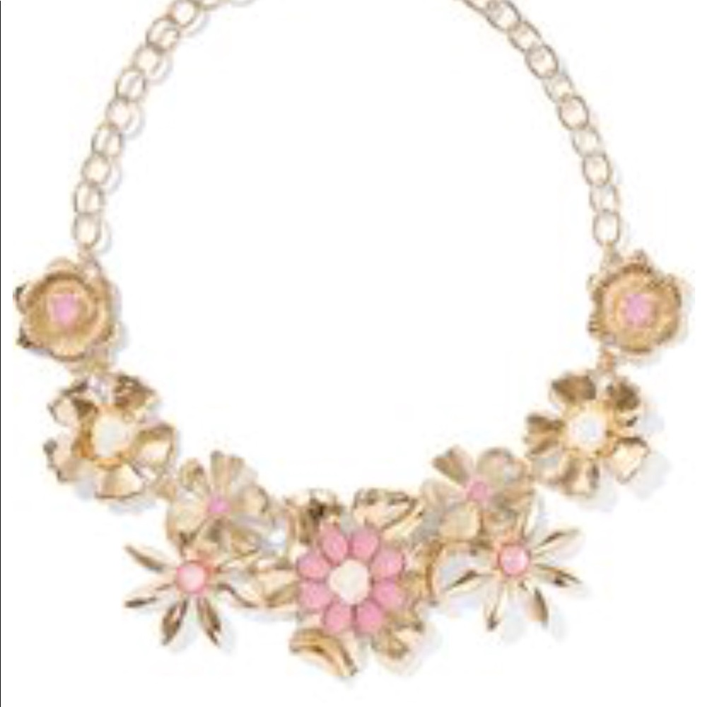 gold and pink flower statement necklace NWT - Picture 1 of 3